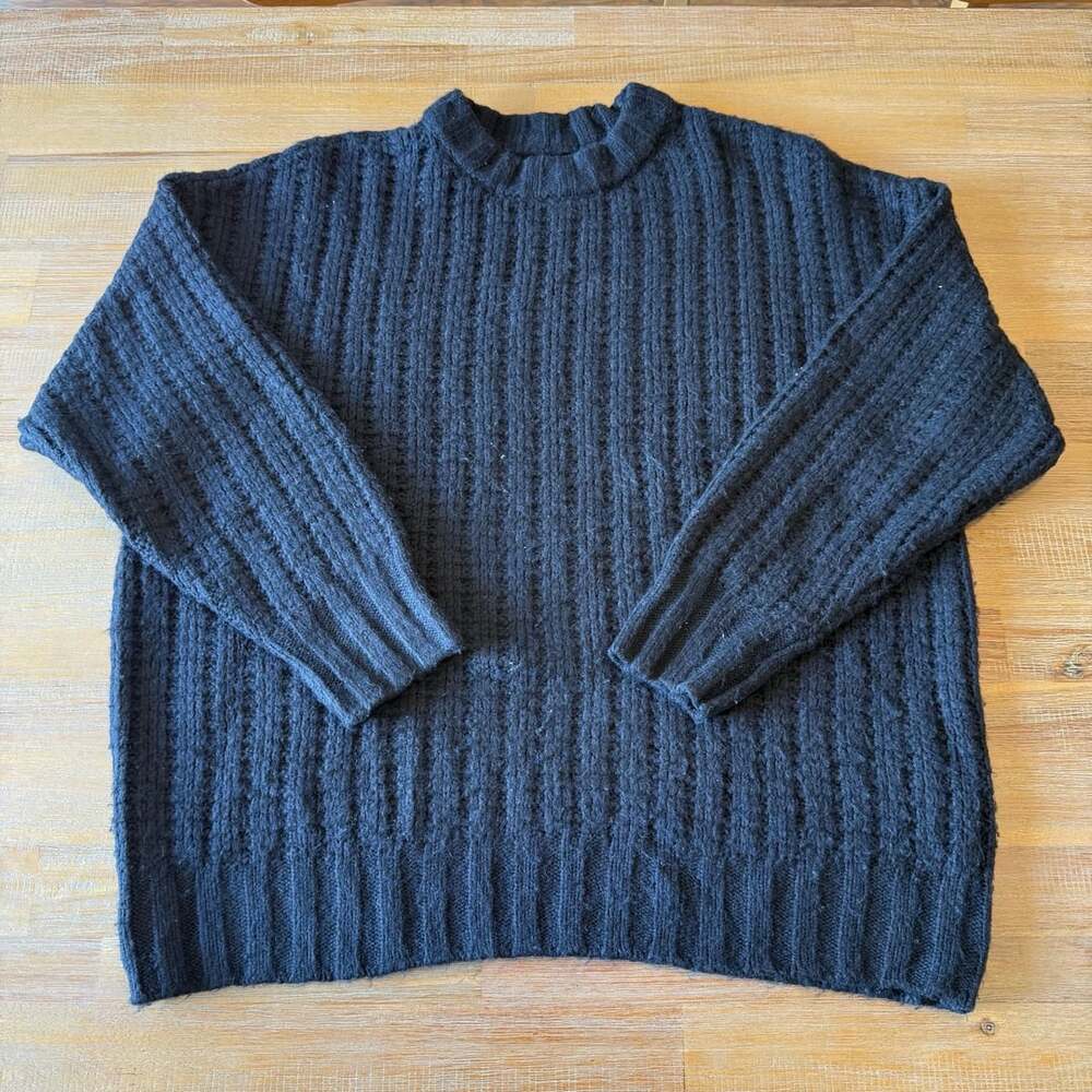 American Eagle Ribbed Crew Neck Sweater Size M Black